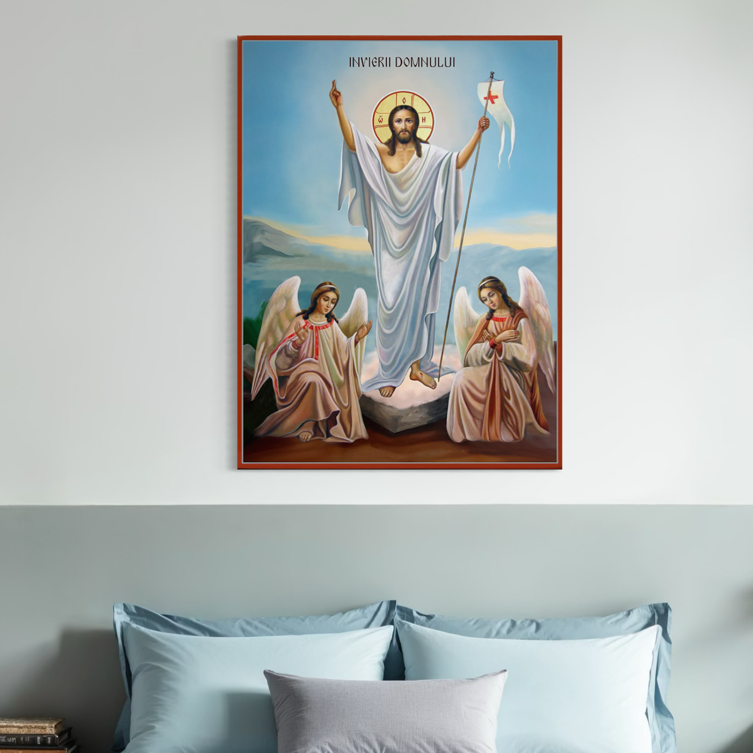 Imagine cu tablou canvas cu icoana hristos cel inviat, tiparita pe panza canvas